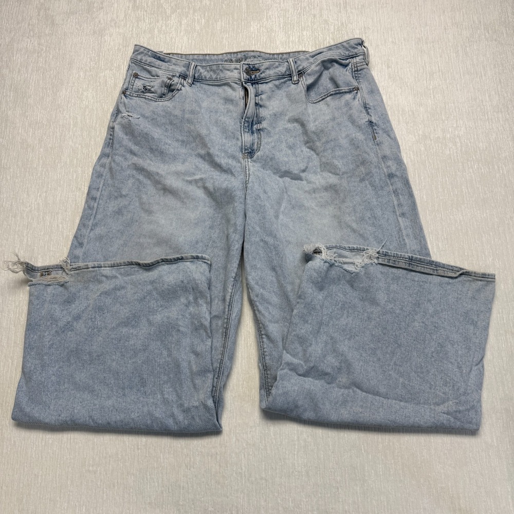 American Eagle Super High Rise Baggy Wide Leg Jeans Womens 18 Blue Distressed